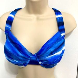 TOMMY BAHAMA  Blue and White Underwire Bikini Halter Top Women' 36D Tall